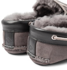 Quoddy - Fireside Leather-Trimmed Shearling-Lined Suede Slippers - Gray