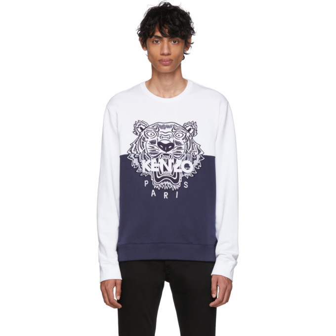 Photo: Kenzo Navy and White Limited Edition Colorblock Tiger Sweatshirt