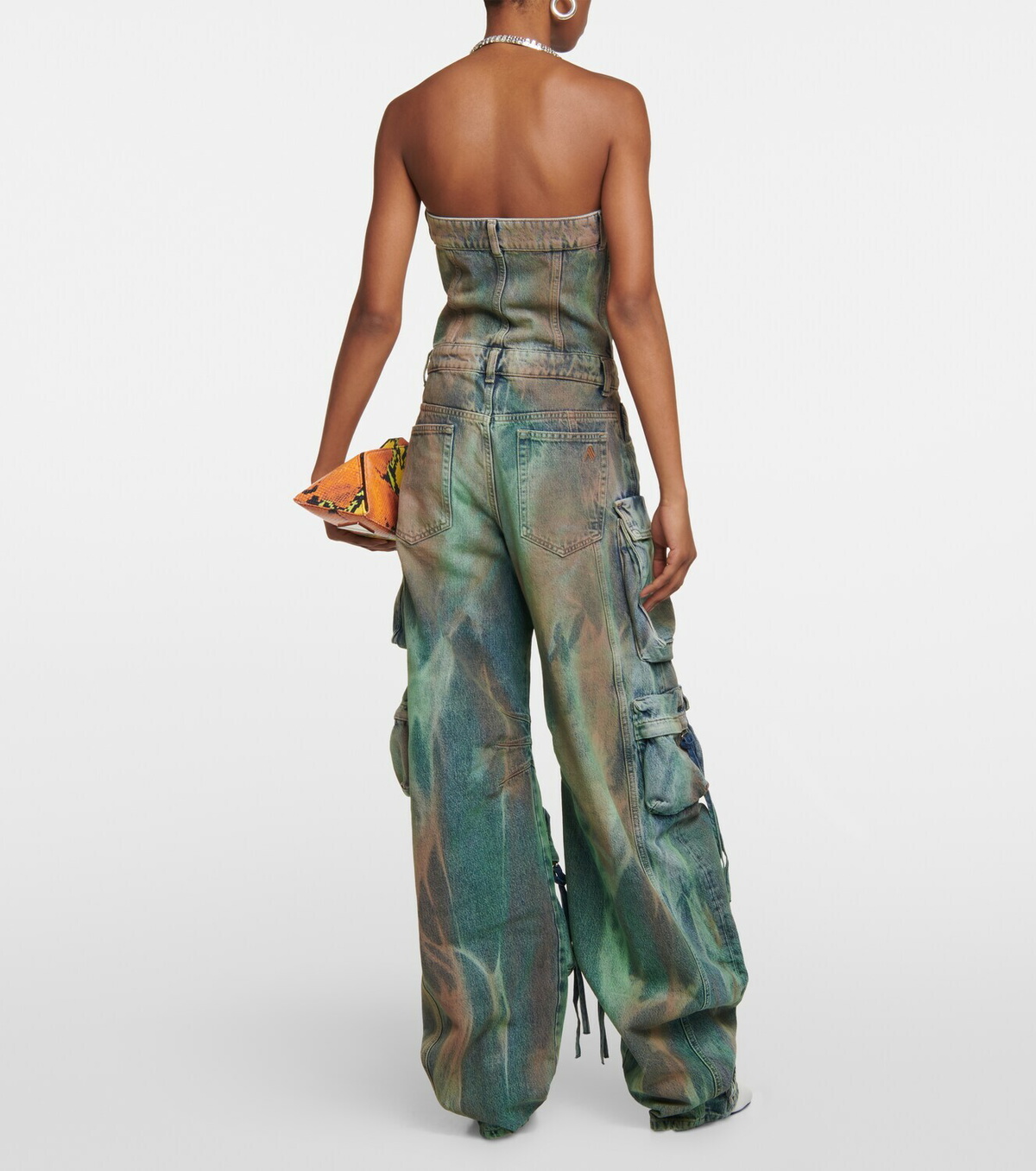 The Attico - Strapless cargo denim jumpsuit