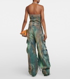 The Attico - Strapless cargo denim jumpsuit
