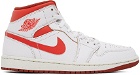 Nike Jordan White & Red Air Jordan 1 Mid SE Sneakers