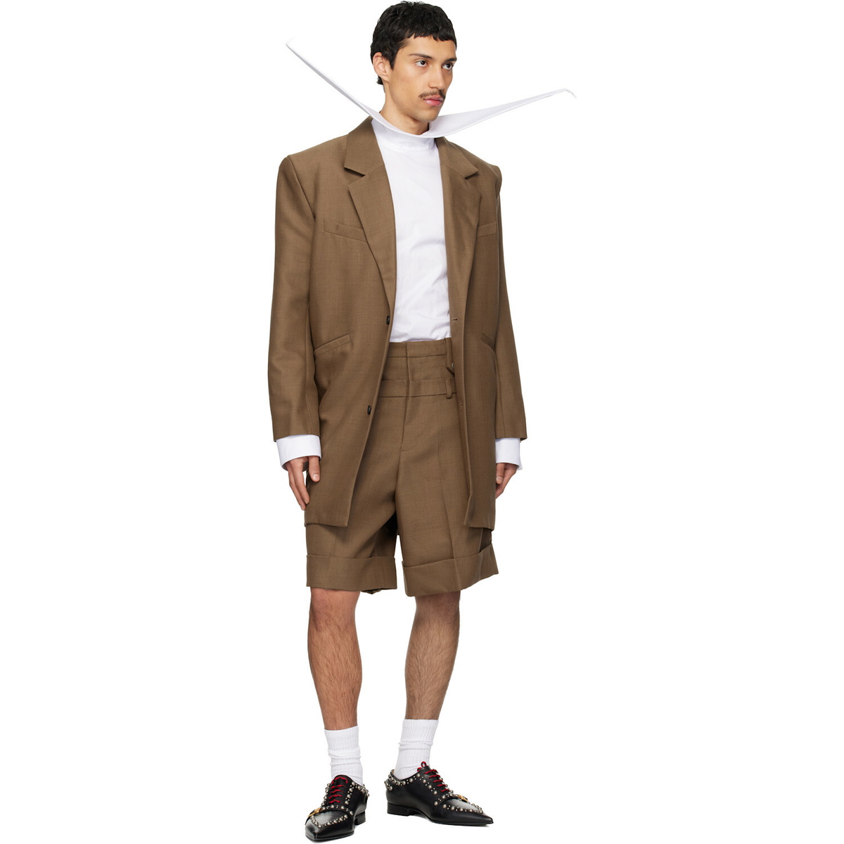 EGONlab Brown Double Waist Wool Shorts
