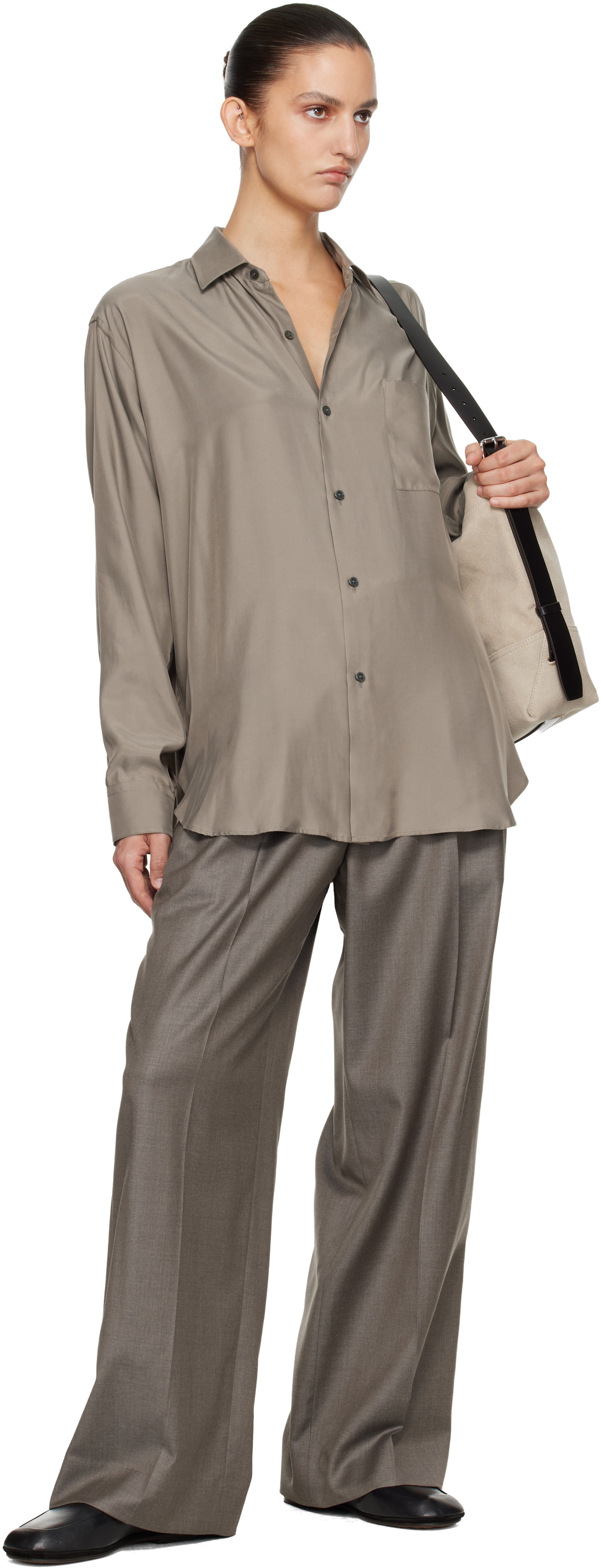 ssstein Taupe Cupro Twill Oversized LS Shirt