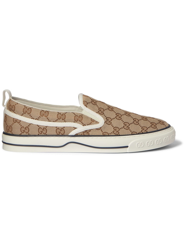 Photo: GUCCI - Tennis 1977 Monogrammed Canvas Slip-On Sneakers - Brown