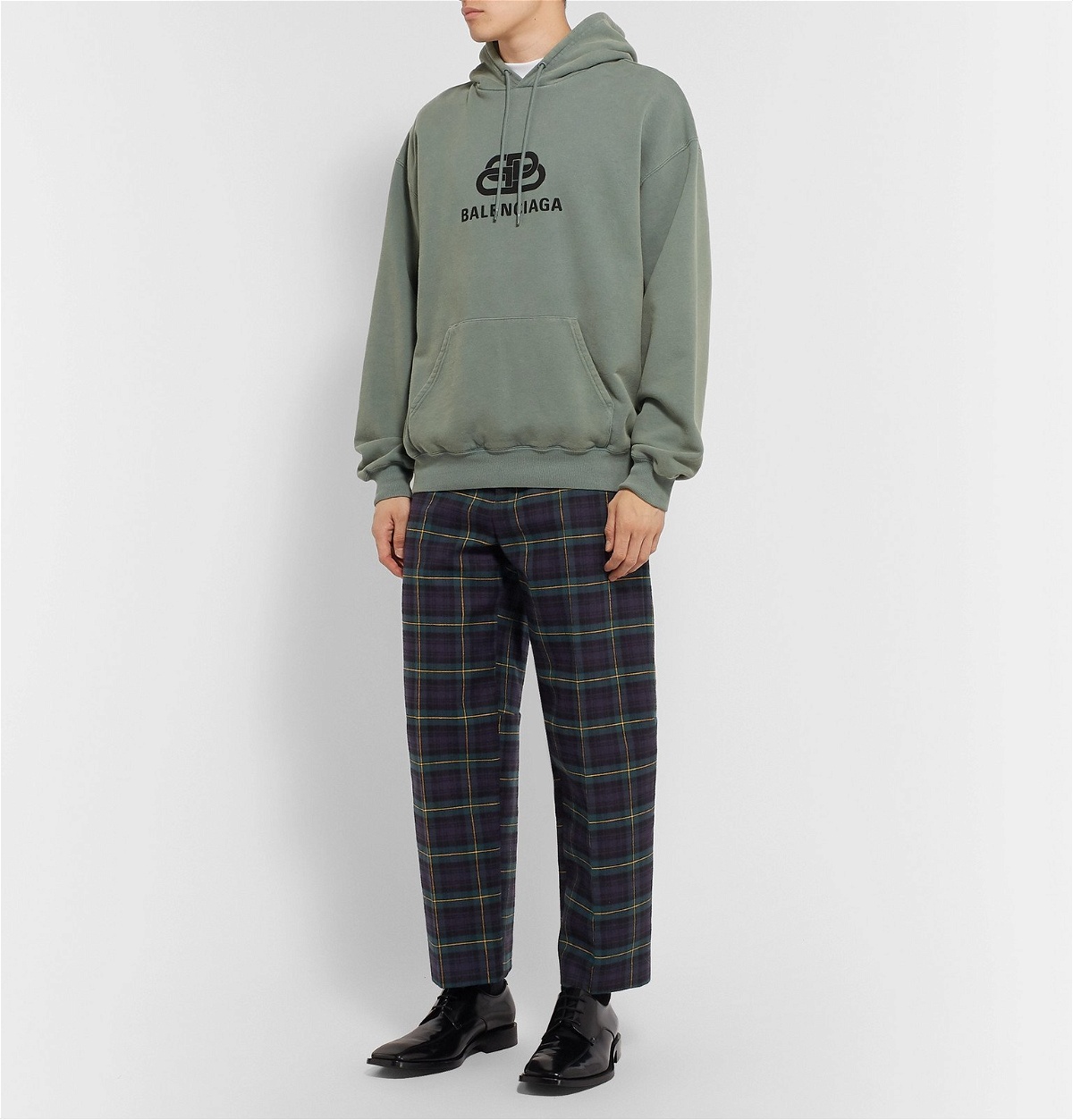 Balenciaga - Cropped Checked Cotton-Flannel Trousers - Green