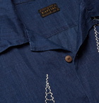 KAPITAL - Camp-Collar Embroidered Inidigo-Dyed Linen Shirt - Blue