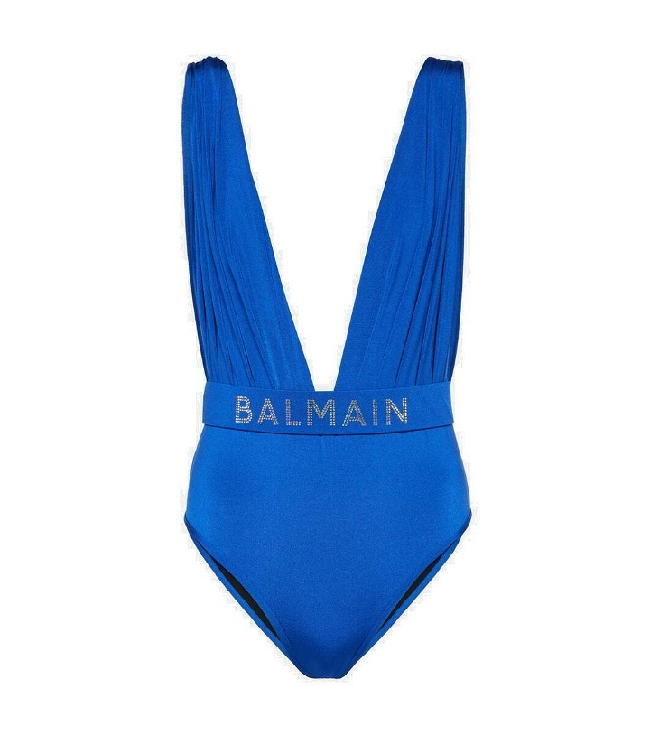 Photo: Balmain Crystal-embellished draped swimsuit