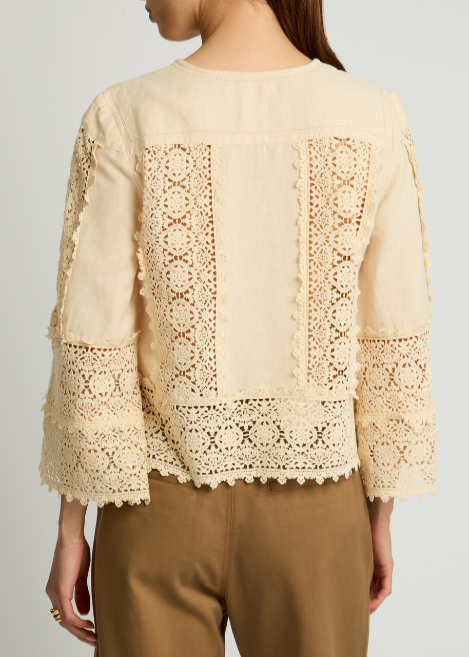 BY Malene Birger Donna Guipure Lace Linen-blend top Cream