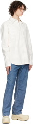 Bottega Veneta White Pinstripe Leather Shirt