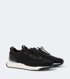 Santoni Leather-trimmed knitted sneakers