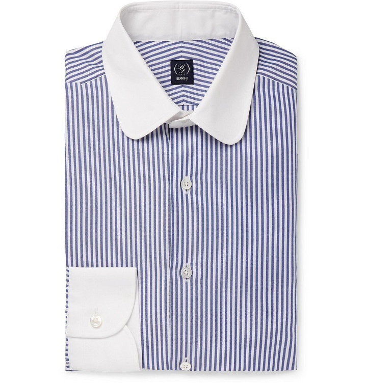 Photo: Beams F - Blue Cleric Slim-Fit Penny-Collar Striped Cotton Oxford Shirt - Men - Blue