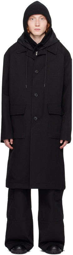 Photo: Juun.J Black Detachable Hood Coat