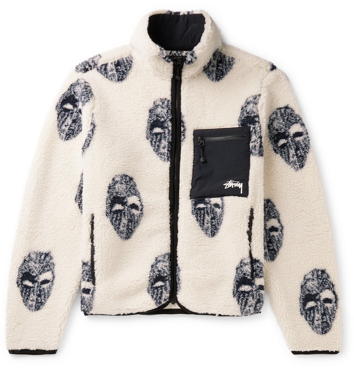 Stüssy - Nylon-Trimmed Printed Fleece Jacket - Neutrals