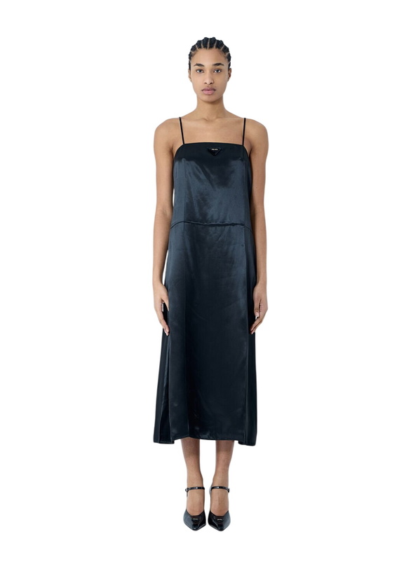 Photo: Prada Satin Logo Patch Midi Dress