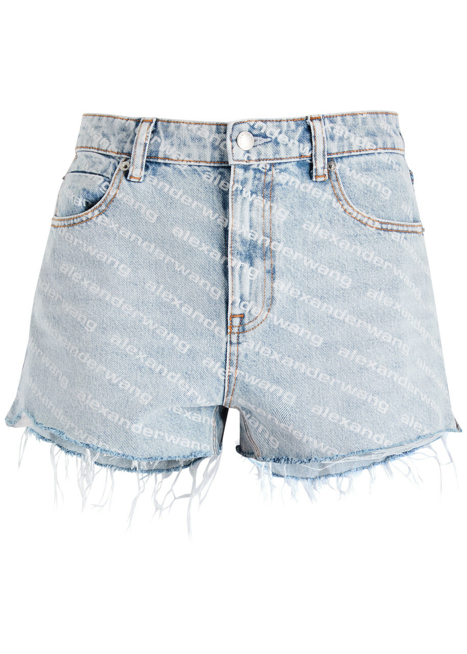 Alexanderwang.t Logo-print Distressed Denim Shorts Light Blue