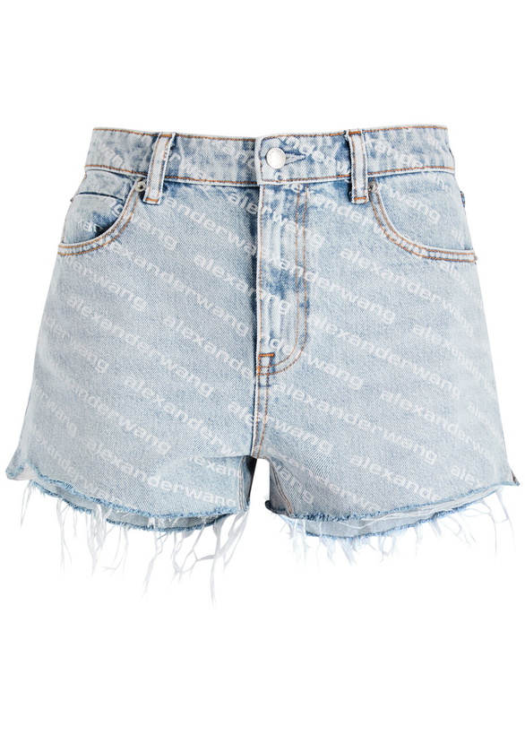 Photo: Alexanderwang.t Logo-print Distressed Denim Shorts Light Blue