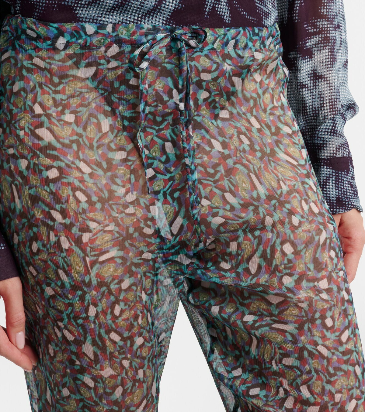 Dries Van Noten Printed sheer silk wide-leg pants