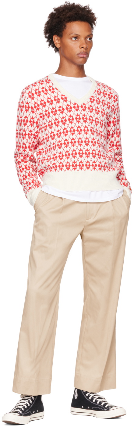 AMI Paris Off-White & Red Jacquard Sweater