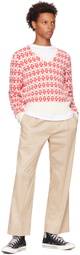 AMI Paris Off-White & Red Jacquard Sweater