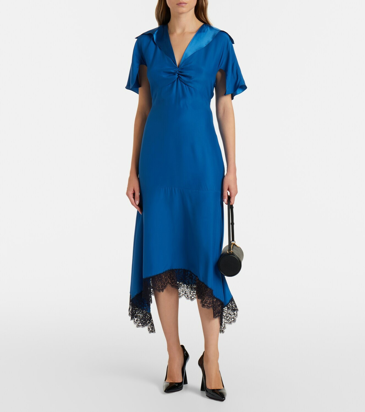 Stella McCartney Gathered lace-trimmed silk midi dress