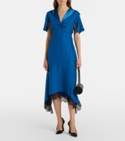 Stella McCartney Gathered lace-trimmed silk midi dress