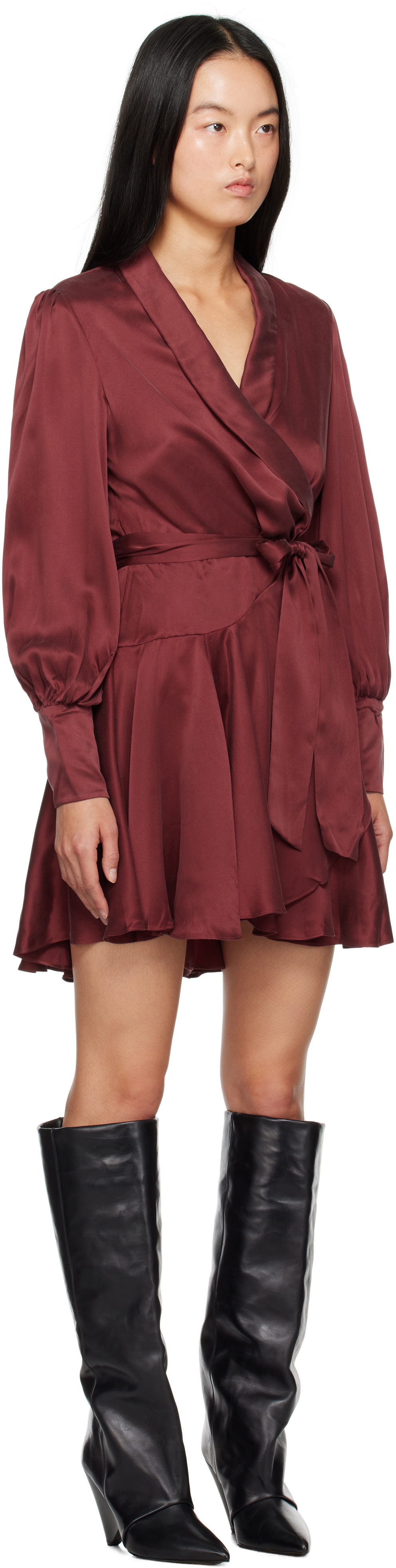 ZIMMERMANN Burgundy Silk Wrap Minidress Zimmermann