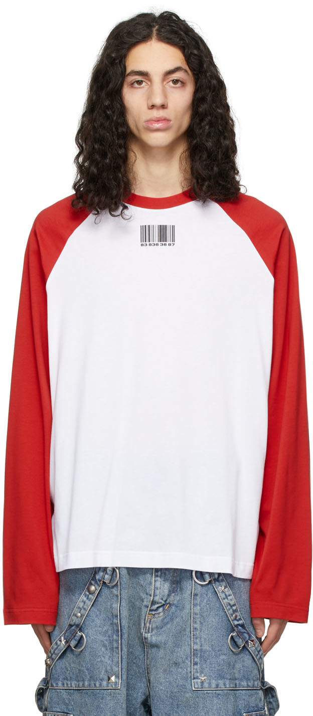 VTMNTS Red & White Barcode T-Shirt VTMNTS