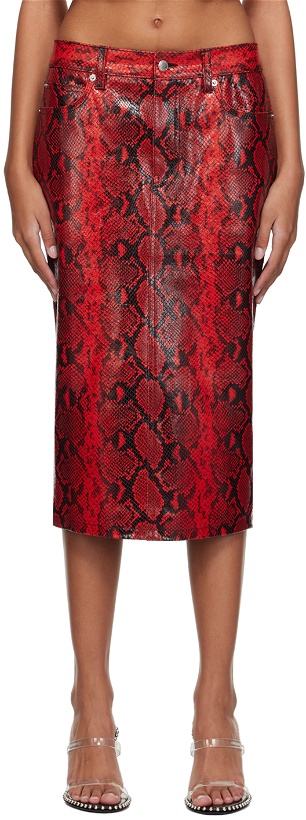 Photo: Alexander Wang Red Snake-Embossed Leather Midi Skirt