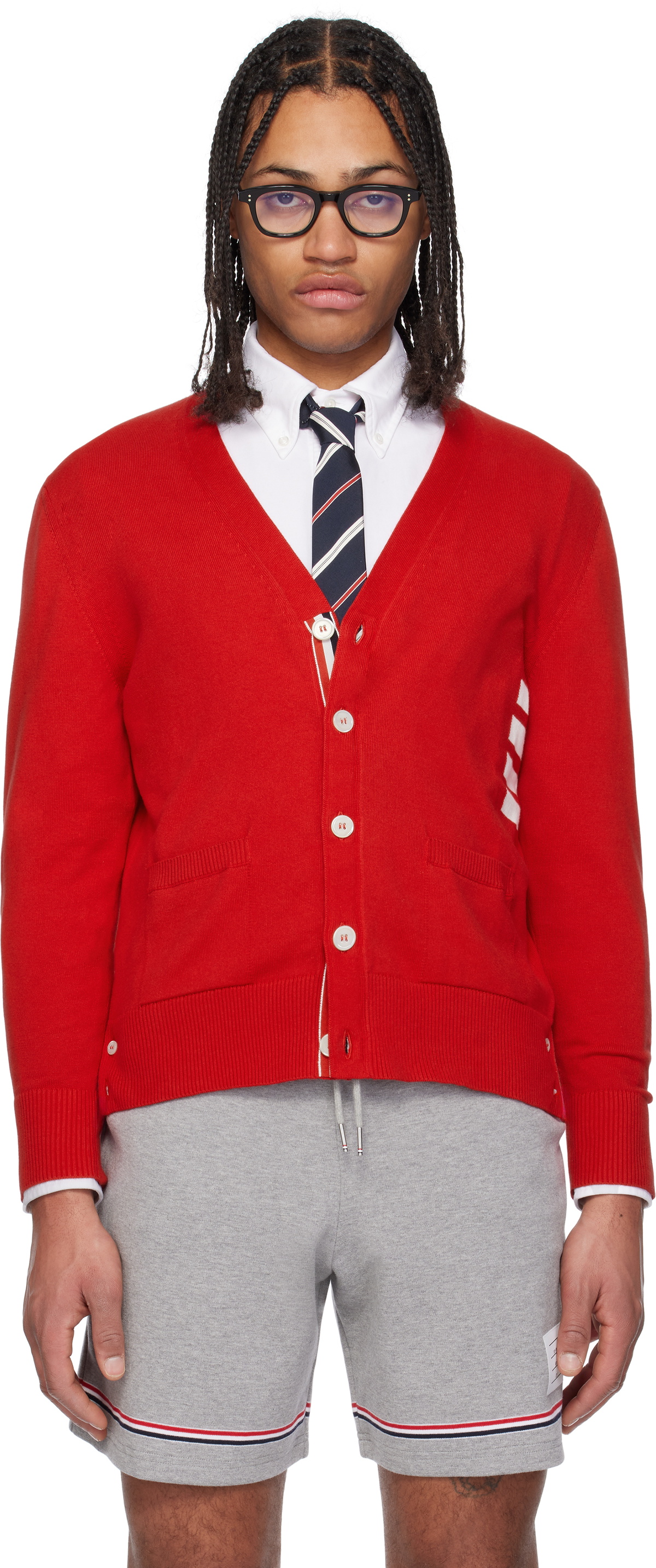Thom Browne Red Relaxed Fit 4-Bar Cardigan Thom Browne