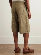 Kartik Research - Straight-Leg Embellished Slub Silk-Voile Shorts - Green