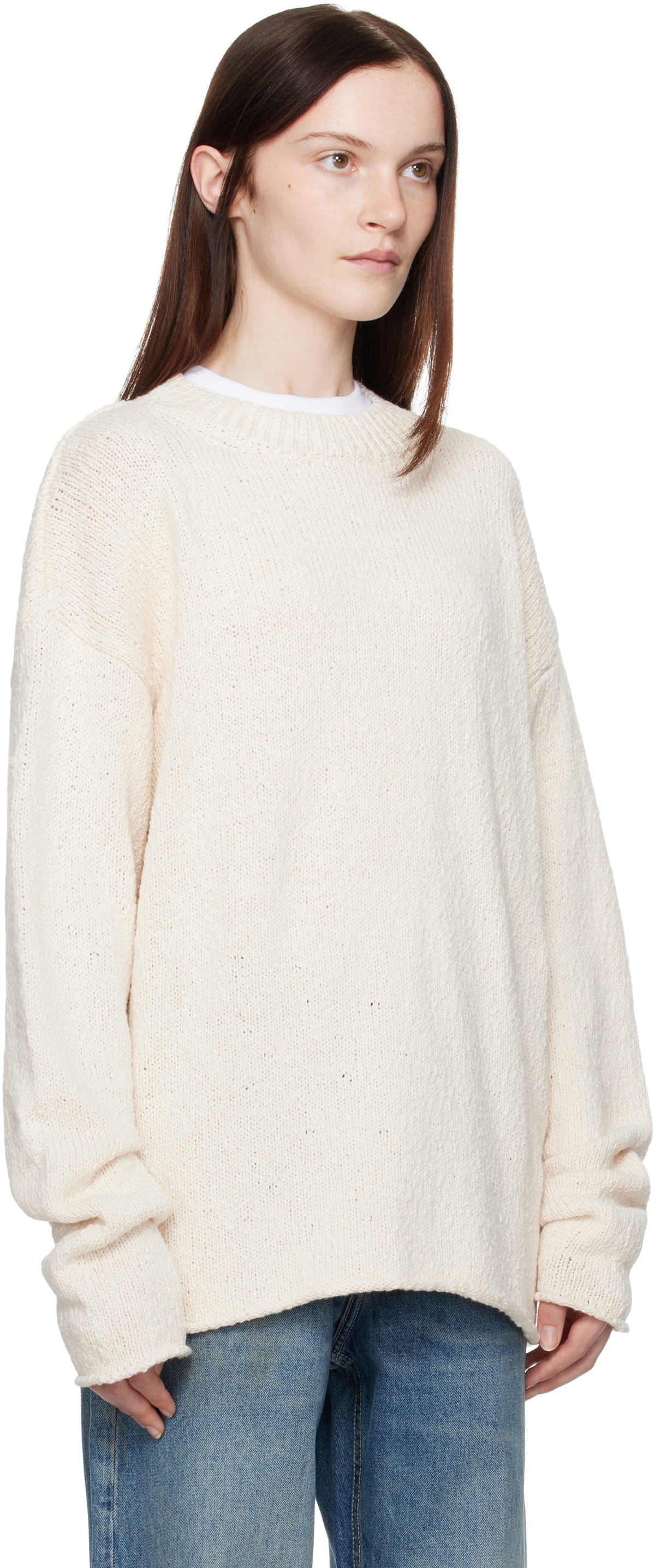 Aya Muse Beige Vintage Crewneck Sweater