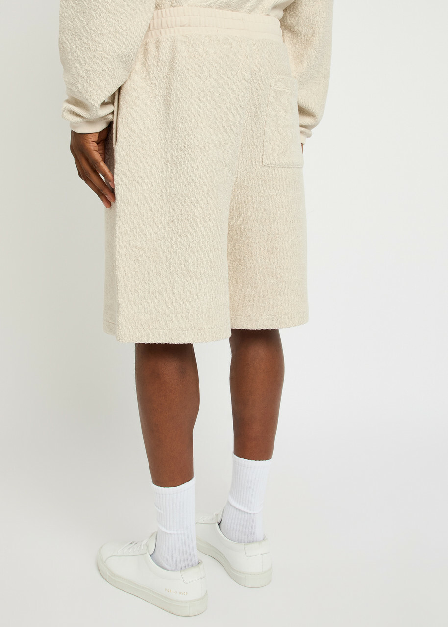 Ami Paris Logo-embroidered Towelling Cotton-blend Shorts Ivory