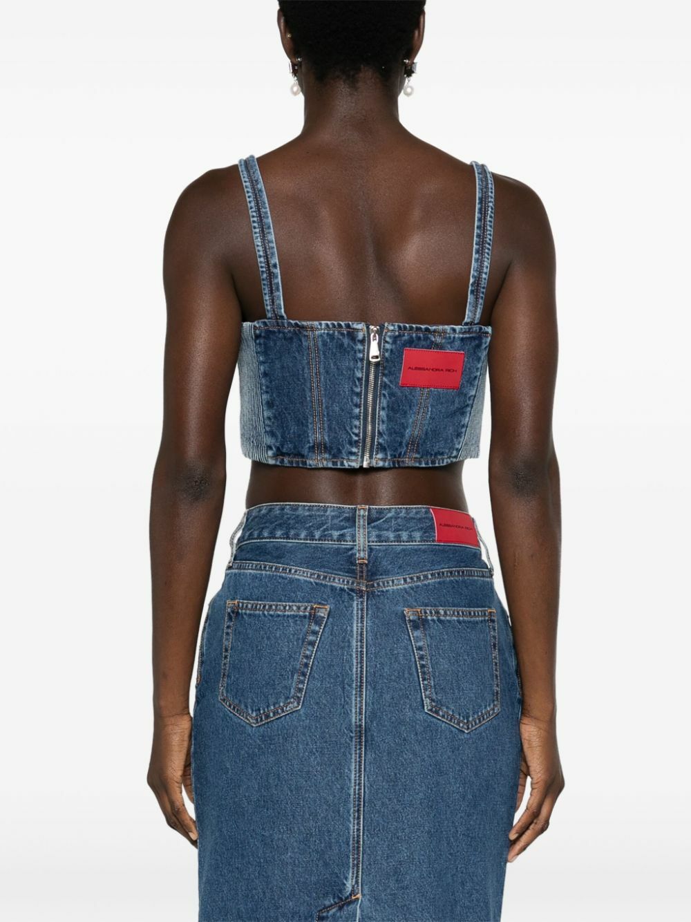 Alessandra Rich Blue Rhinestone Denim Bustier Top Alessandra