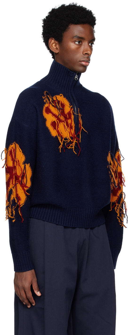 WYNN HAMLYN Orange & Navy Reverse Intarsia Sweater