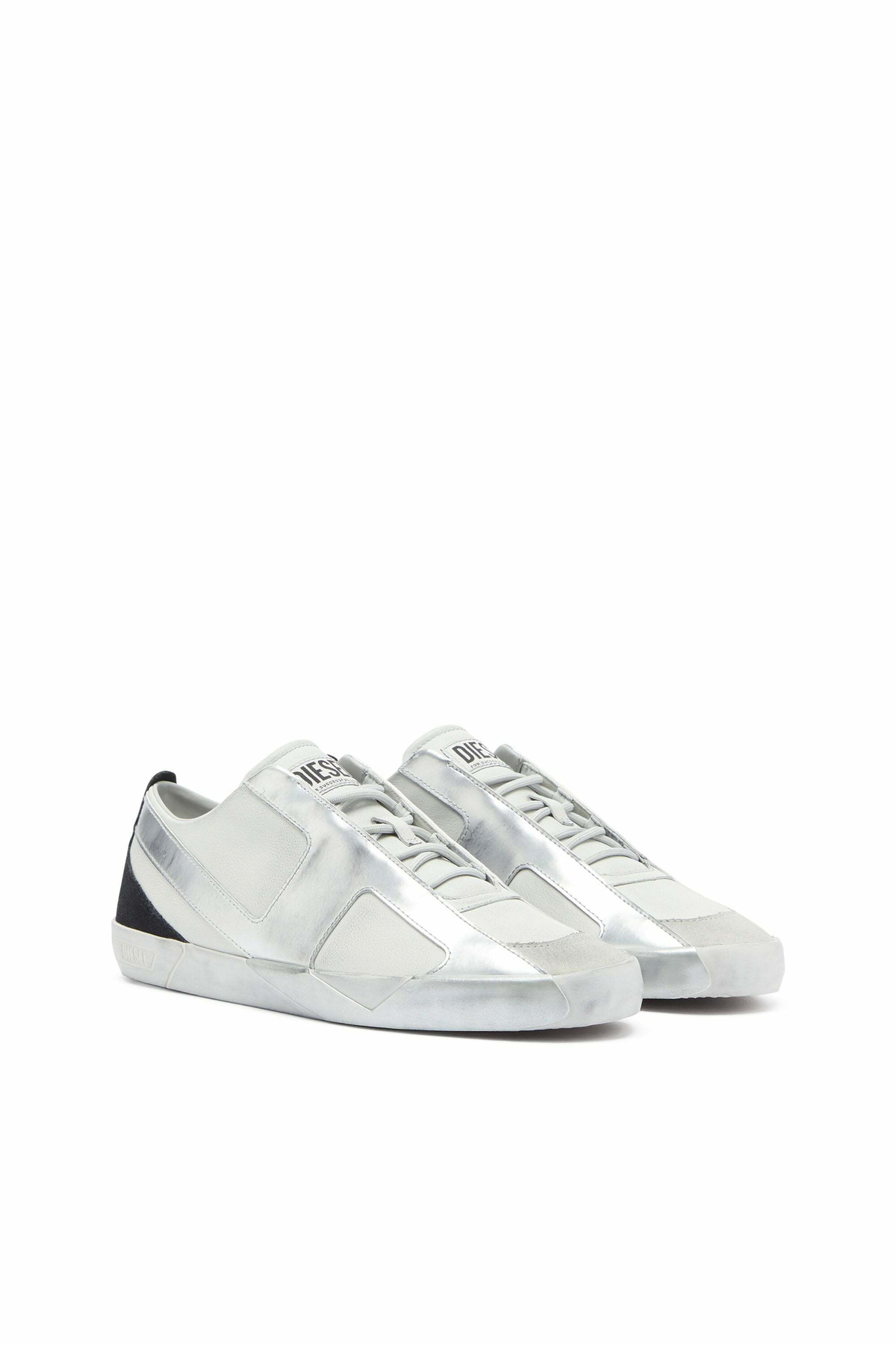 Diesel S-Slante-D - Distressed sneakers in leather and suede - Sneakers Mens in White