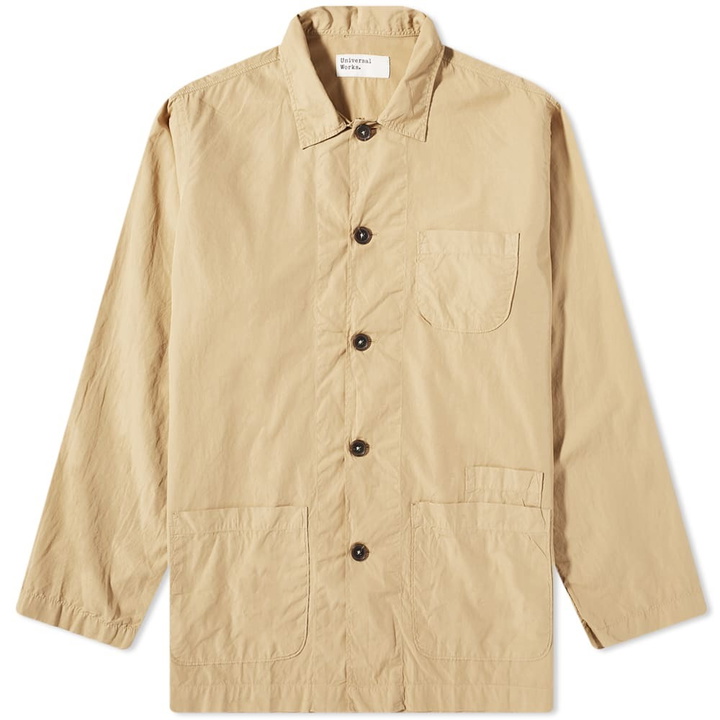 Photo: Universal Works Men's Fine Poplin Bakers Overshirt in Sand