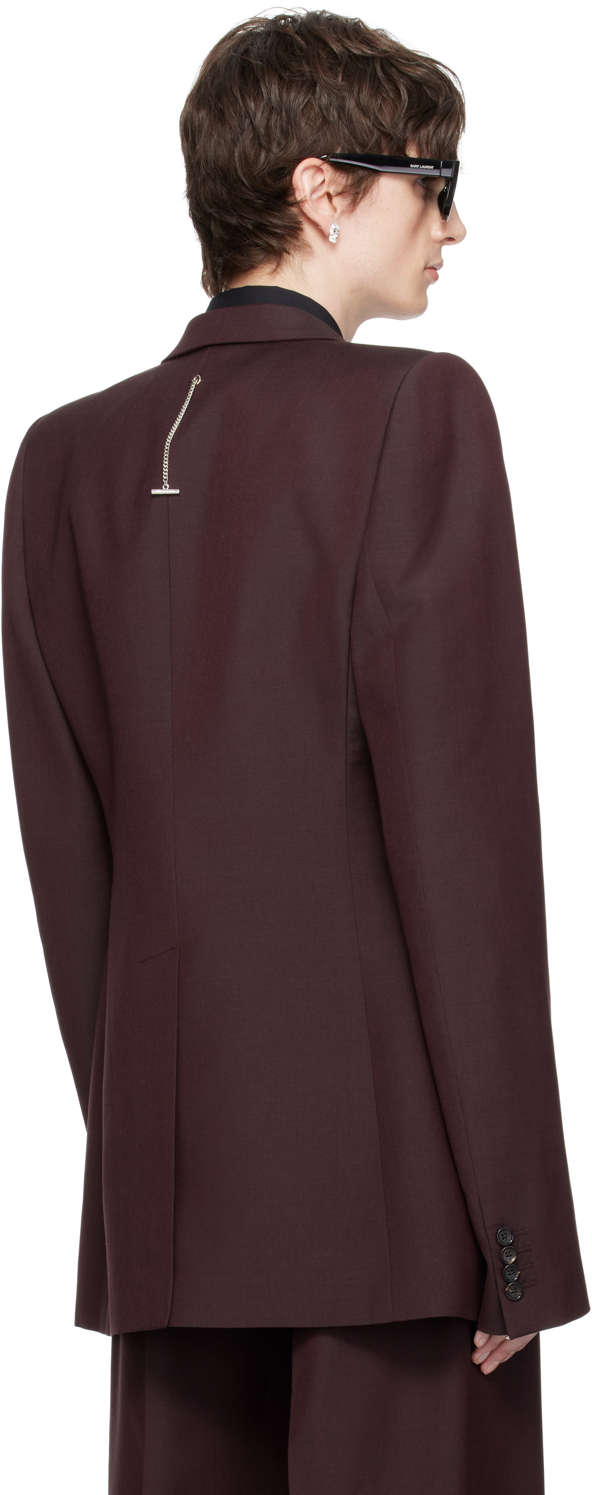 McQueen Burgundy Stacked Shoulder Single-Breasted Blazer
