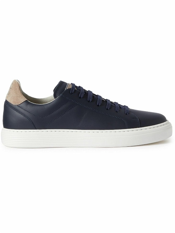 Photo: Brunello Cucinelli - Suede-Trimmed Leather Sneakers - Blue