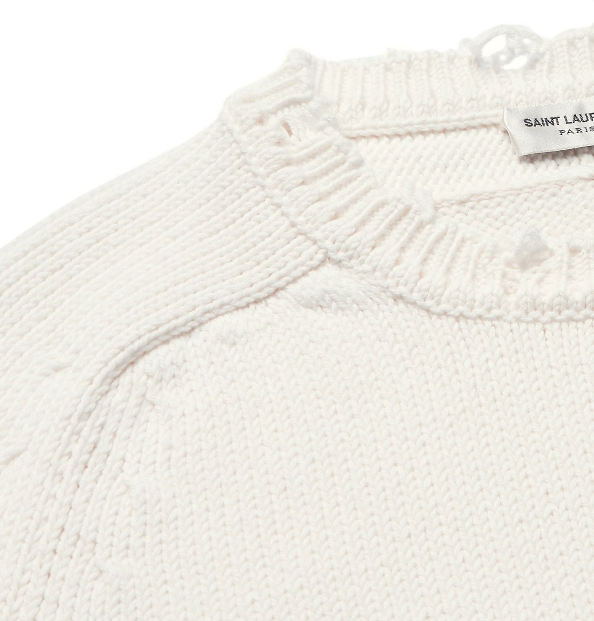 SAINT LAURENT Distressed Cotton Sweater White Saint Laurent