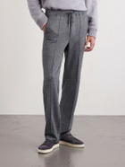 TOM FORD - Straight-Leg Herringbone Cotton, Wool and Silk-Blend Drawstring Trousers - Gray