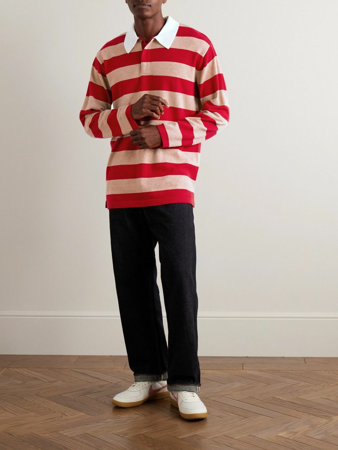 Guest In Residence - Rugby Striped Cashmere Polo Shirt - Red