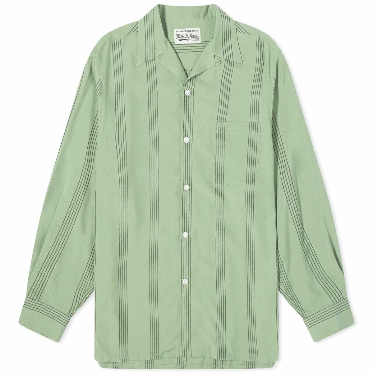 Photo: Wacko Maria Men's Long Sleeve Stripe Vacation Shirt in Green