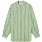 Wacko Maria Men's Long Sleeve Stripe Vacation Shirt in Green