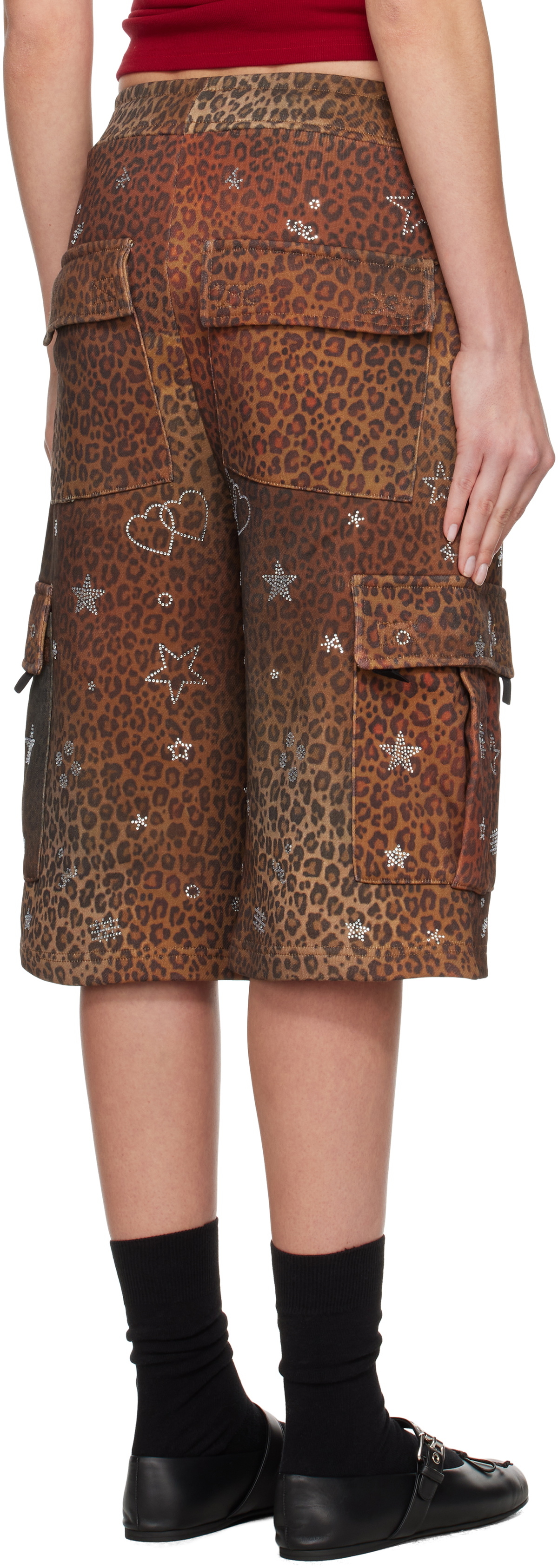 Praying SSENSE Exclusive Brown Leopard Rhinestone Cargo Shorts