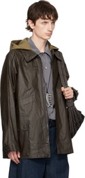 LEMAIRE Brown Detachable Hood Coated Technical Linen Rain Jacket