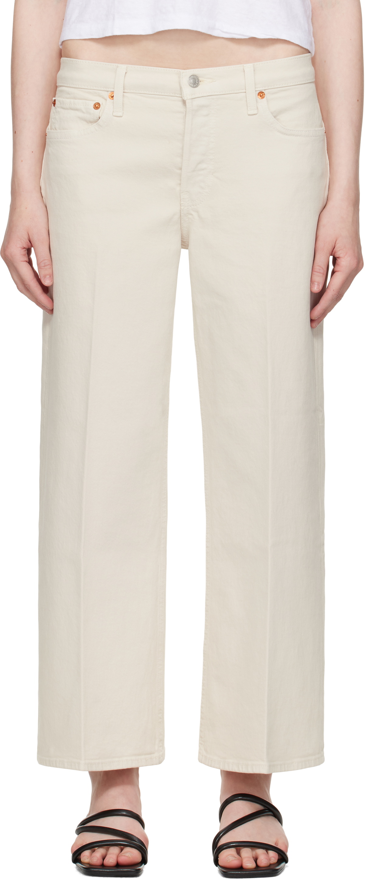 Re/Done Off-White Comfort Stretch Wide Leg Crop Jeans