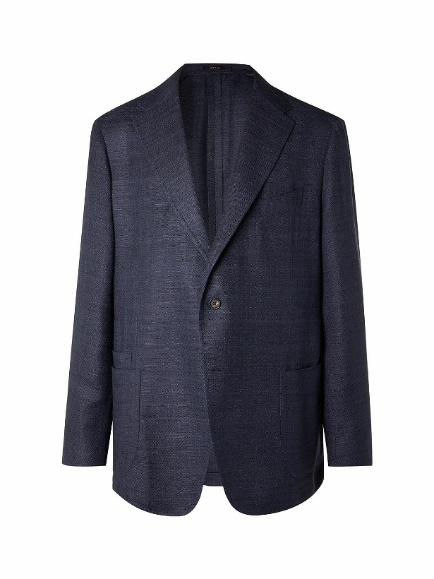 Photo: Drake's - Unstructured Prince of Wales Linen, Wool and Cotton-Blend Blazer - Blue