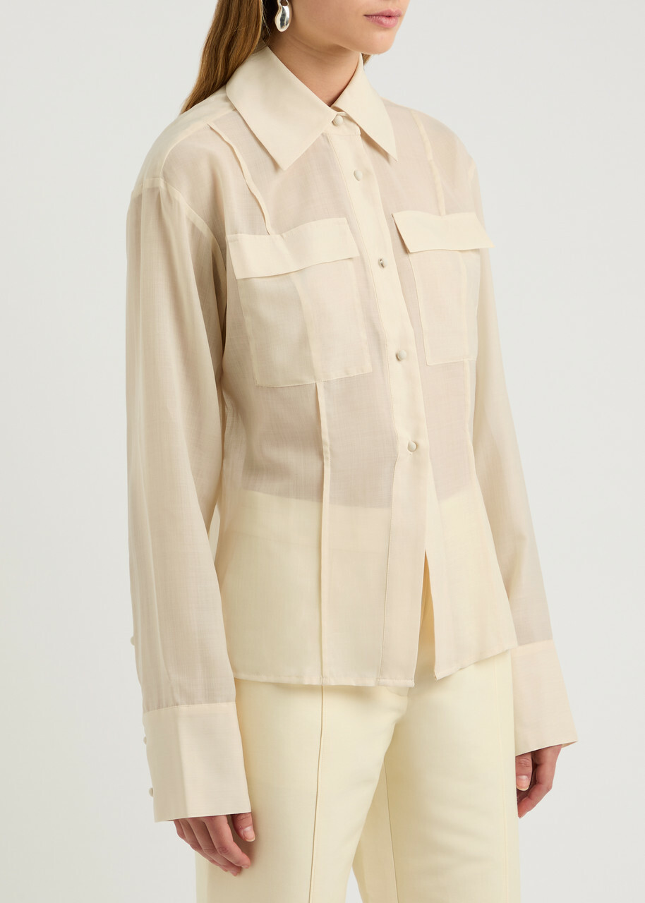 Clea Mason Semi-sheer Wool-blend Shirt Cream