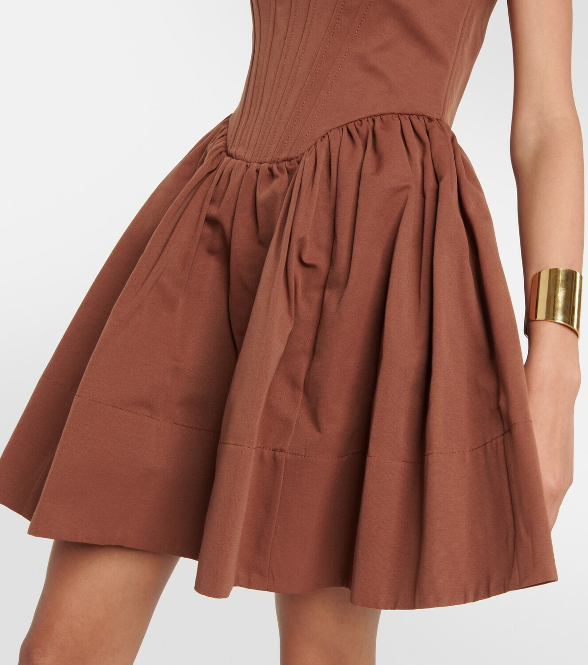 staud brown mini dress Elvarie Polka Dot Dress with Bow Back – ALUSSÉ main image 1