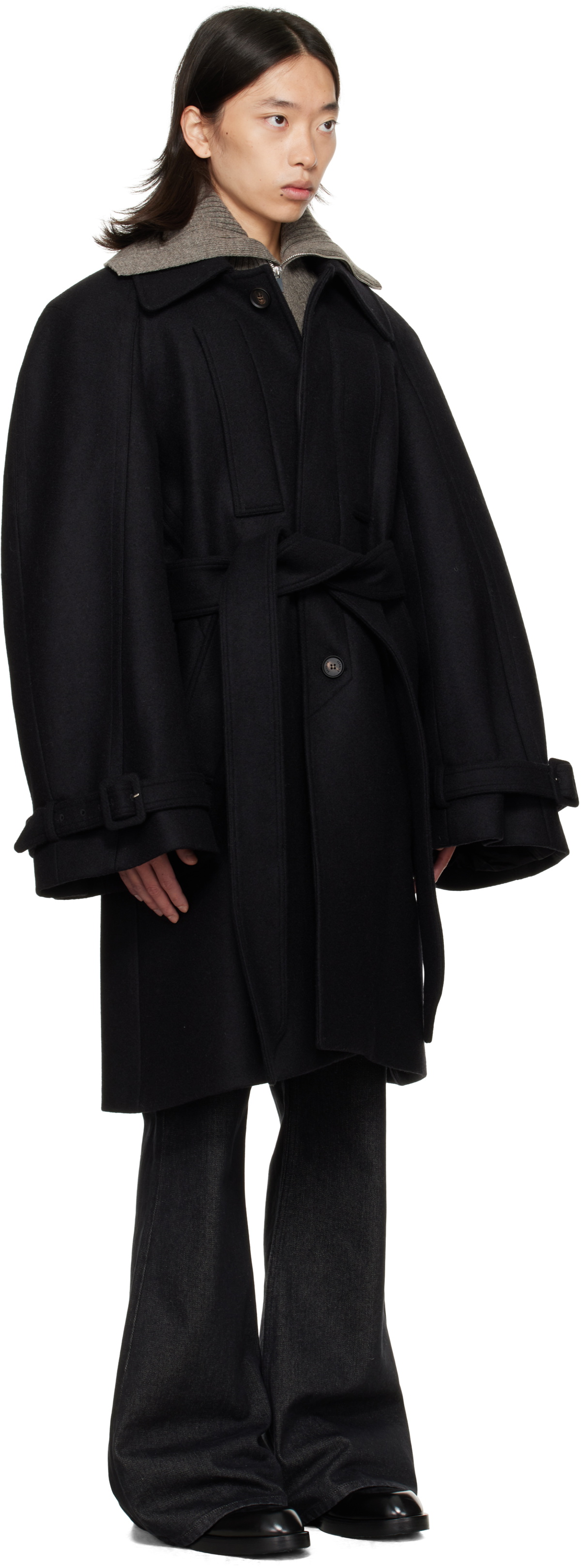 EGONlab Black Long Raglan Coat